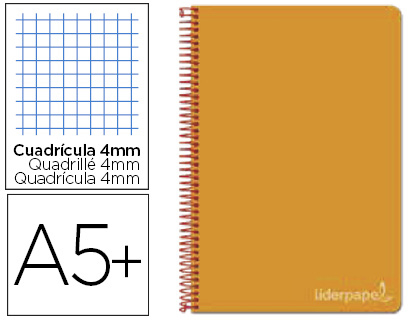Cuaderno espiral Liderpapel Witty 4º tapa dura 80h 75g c/4mm. color naranja